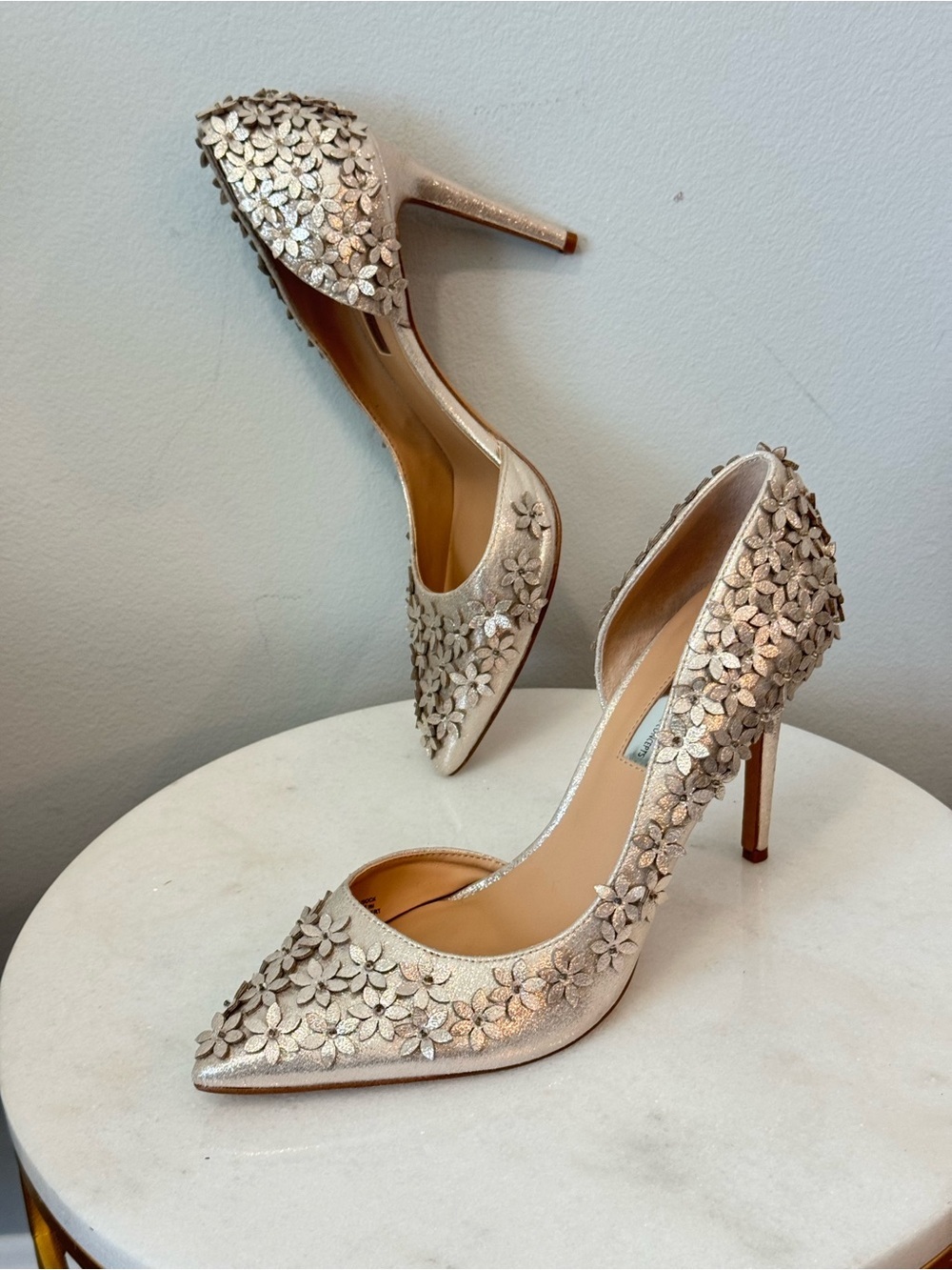 INC International Concepts Silver Floral Appliqué Pointed-Toe Heels